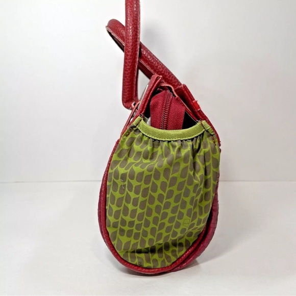 SkFk Handbag Purse Red Green Embroidered Organic Basket Weave & Fabric - Picture 4 of 16